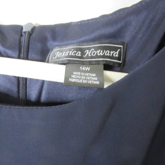 Jessica Howard Maxi Formal Dress Souffle Chiffon Short Sleeve Navy Size 14W NWT - Picture 7 of 16